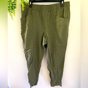 High-waisted cropped linen blend tapered pants for women